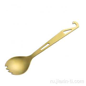 Ложка с длинной ручкой, титановая, длинная Spork для кемпинга, для здоровья